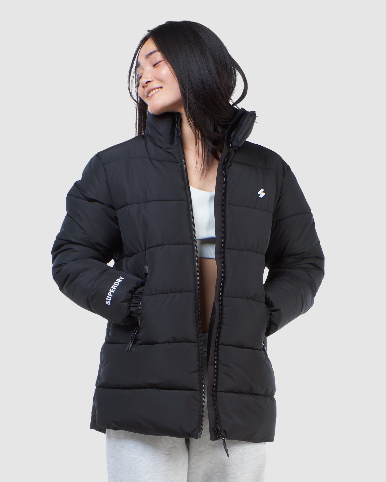 Superdry Longline Sports Puffer Černé | 716943-CHB